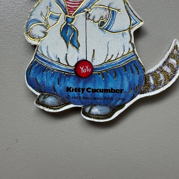 Vintage 1980s Cat Christmas Ornaments Gift Tags Set Kitty Cucumber Merrimack - Picture 3 of 6